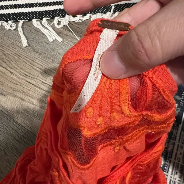 Free people Orange Embroidered mesh‎ Top M - Image 11