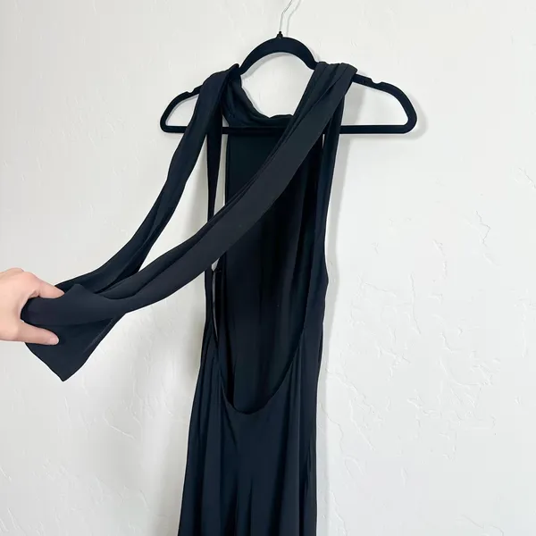 Reformation‎ | NWT Portia Scarf High Draped Neck Open Cowl Back Midi Dress Black - Image 5