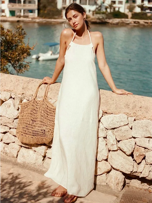 Vitamin A Avery Halter Dress - Oatmeal EcoLinen. 100% linen - Image 8