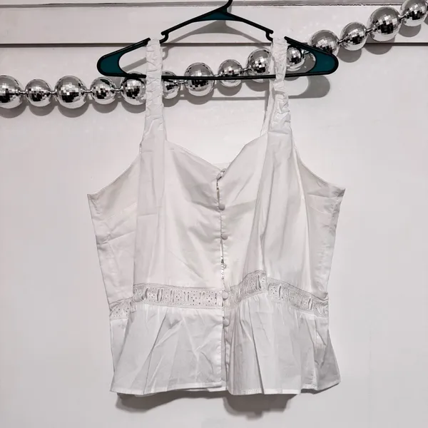Djerf Avenue Airy Poplin Buttoned Top White Lace - Image 7