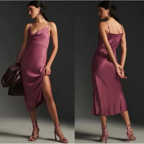 Anthropologie The Elyse Slip Satin Midi Dress Size M Mauve Pink - Image 4