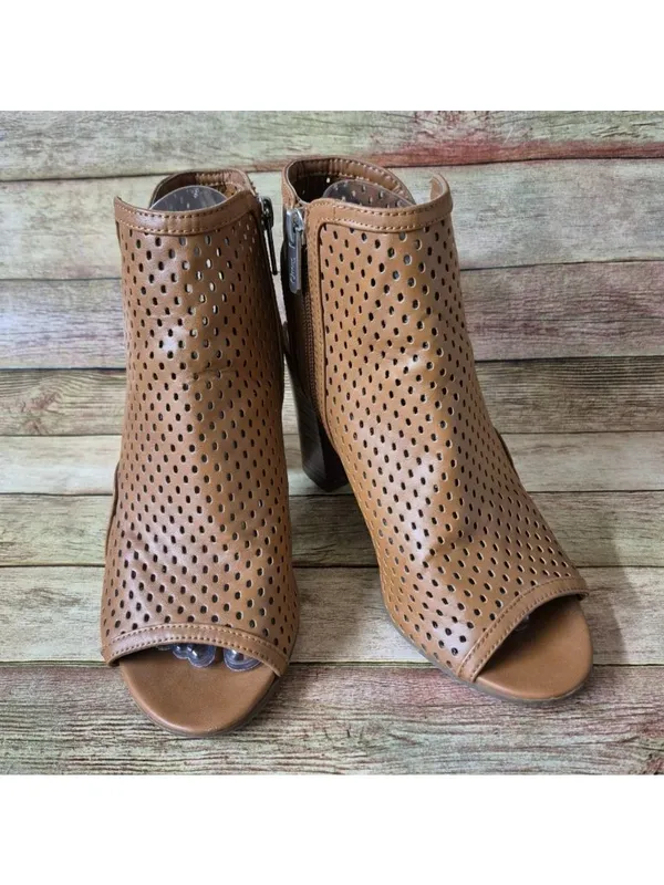 Circus by Sam Edelman Brown Block Heeled Zip Up Ankle Boots Size 7.5 Peep Toe - Image 2
