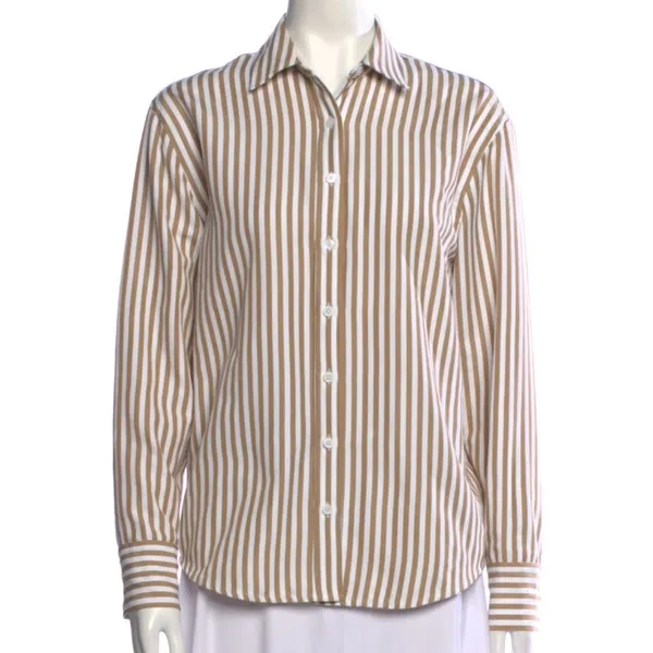 Reformation Striped Button-Up Shirt tan cream - Image 2