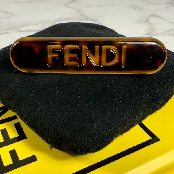 Fendi Brown Tortoise Logo Hair Clip - Image 2