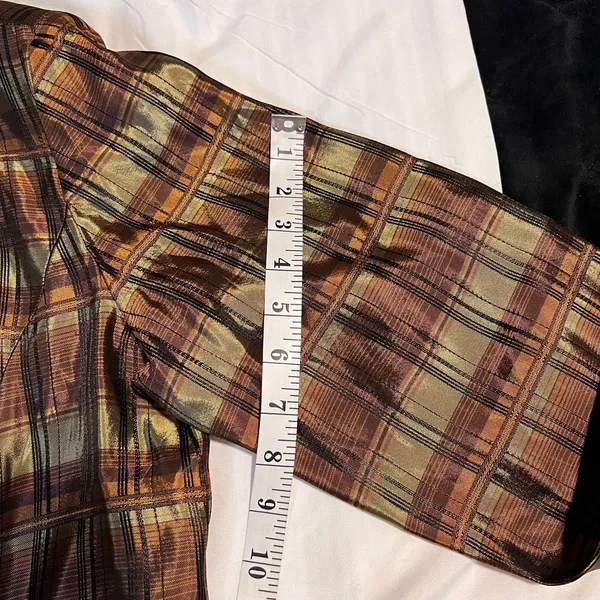 MSK‎ Plaid Open Front Jacket Blazer Brown Gold Metallic Shimmer Evening Wear-XL - Image 7