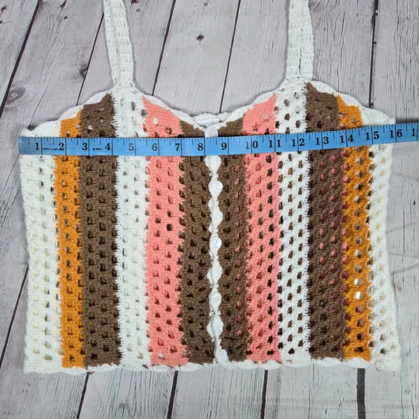 LE LIS COLLECTION Crochet Striped Button Front Crop Top‎ Women Size M - Image 6