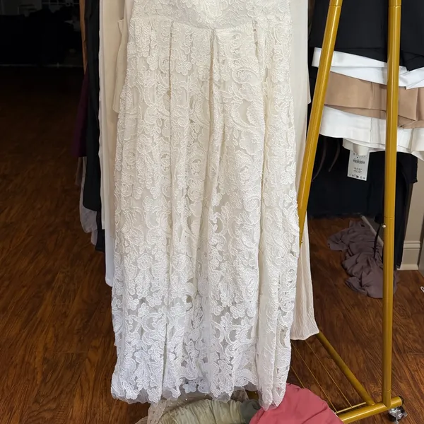 Anthropologie - Lace strapless white midi a line dress - Image 8