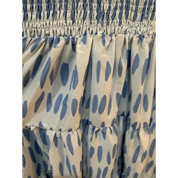 J Marie Dress Abstract Polka‎ Dot White Blue Smocked Size Large Flutter Sleeve - Image 4