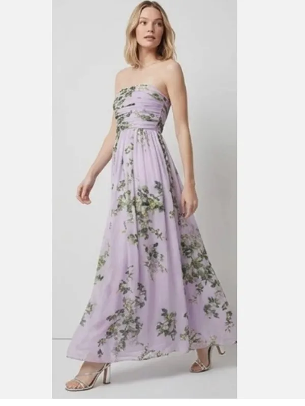 New $220 White House Black Market Floral Lilac Strapless Chiffon Maxi Dress - Image 2