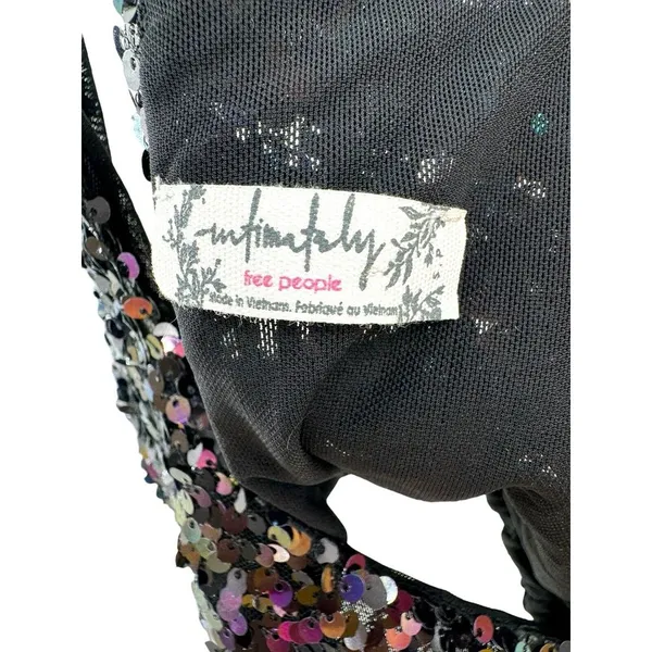 Free People Black Big Night Sequin Crop Tie Shoulder Top‎ Size Small - Image 8