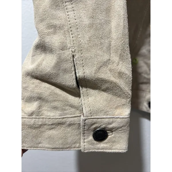 Chico’s 1 Medium Tan Suede Leather Jacket Embroidered Bling Jean Vtg cottage - Image 3