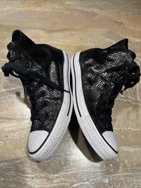 Converse All Star High Top Metallic Snakeskin-textured Black Sneakers Women 7.5 - Image 3