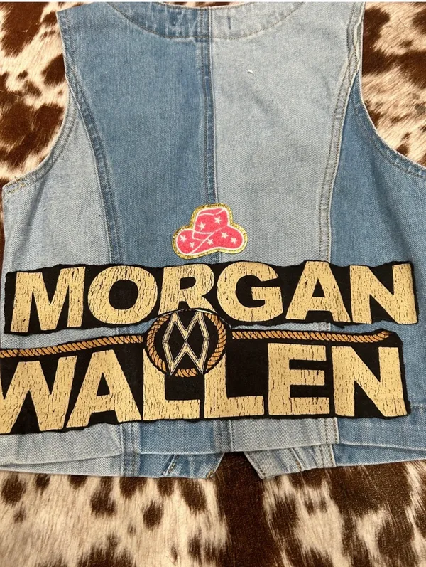 Custom Morgan Wallen jean vest size small - Image 8