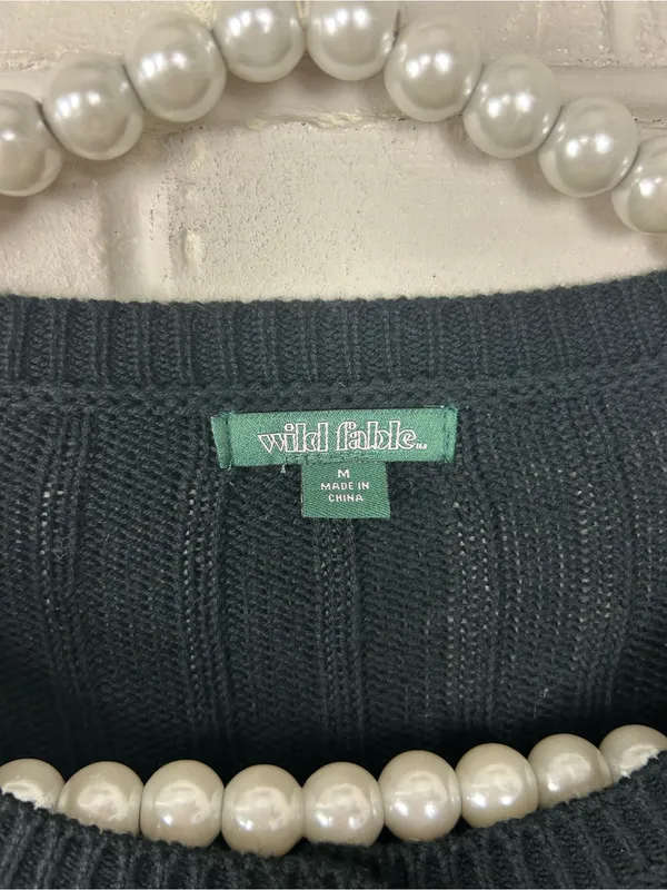 Wild Fable Black Ribbed Knit Cropped Cardigan Sweater Size M - Image 6