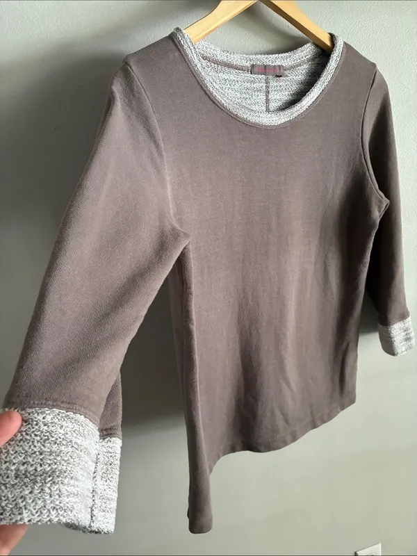 Fresh Produce XS Brown Contrast Knit Thermal Top 3/4 Sleeve Made USA - Image 3