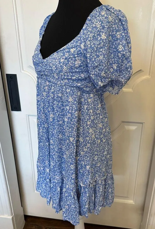 Altar’d State Empire Waist V Nevk Floral Blue Mini Dress NWOT - Image 4