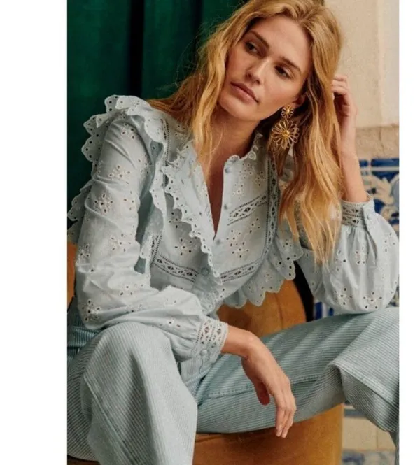 Sézane 💕💕 Irma Shirt ~ Light Blue/Ecru FR 34 = US 2 - Image 2