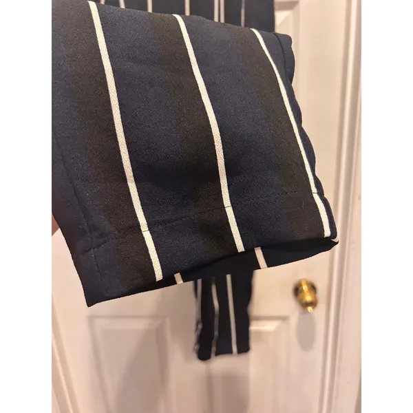Who What Wear Navy Blue Striped Pleated‎ Tapered Trousers Womens Sz 14 High Rise - Image 5