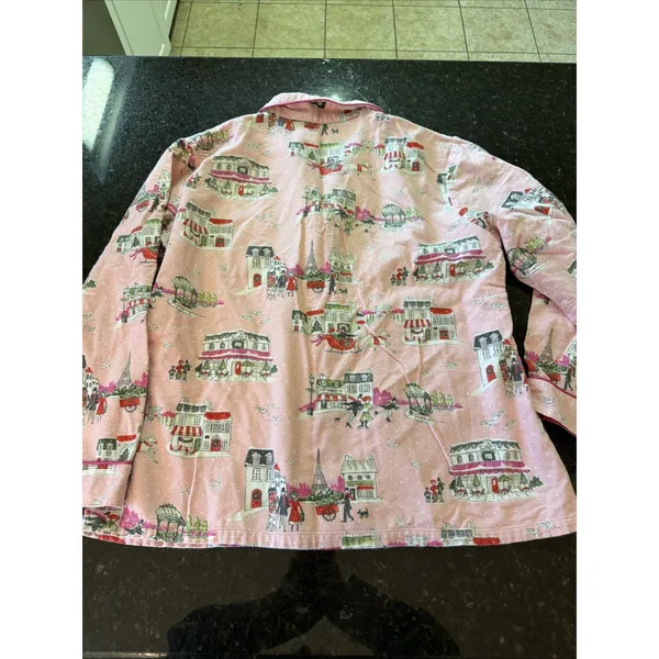 Nick & Nora Flannel Pajama Top Shirt Winter In Paris Pink Poodles Sz M Top‎ Only - Image 6