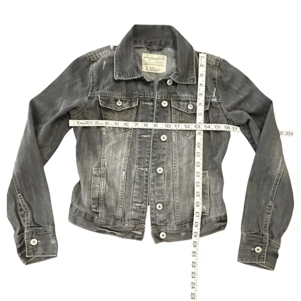 Aeropostale Denim Trucker Jacket Gray Distressed Vintage Rugged Americana - Image 4