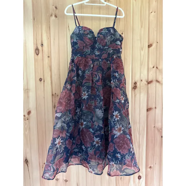 NWT Lulus Cherished Aura Navy Blue Floral Organza Bustier Midi Dress Sundress L - Image 2