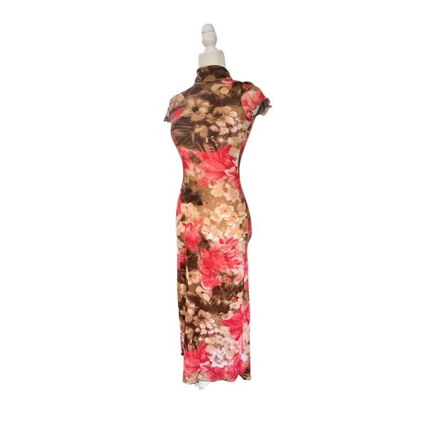 Vintage MOA MOA Floral Print Women's Midi Semi-Sheer Dress - Image 2
