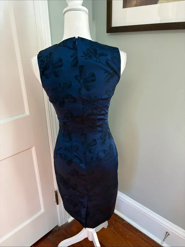 JAYGODFREY Navy Floral Jacquard Midi Dress Sleeveless Size 2 - Image 4