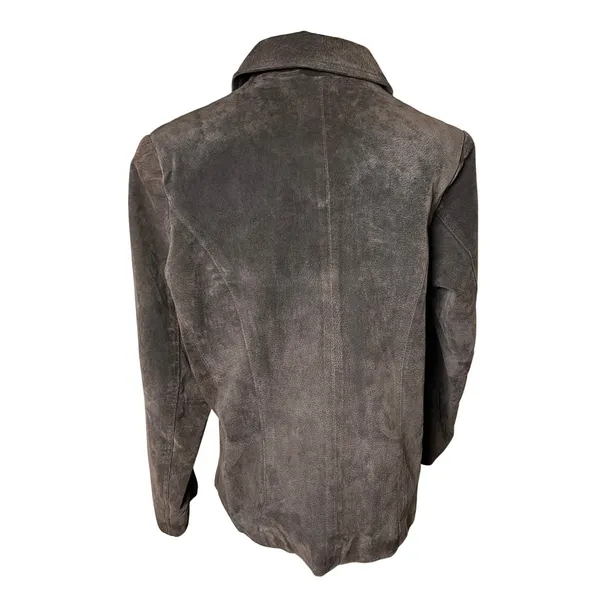 Brown Suede Leather Zip‎ Jacket Collared 90s Minimalist Relativity Women M - Image 3