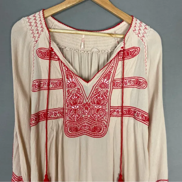 Free People‎ Wind Willow Embroidered Tunic Shift Mini Dress Size Small Tassels - Image 7