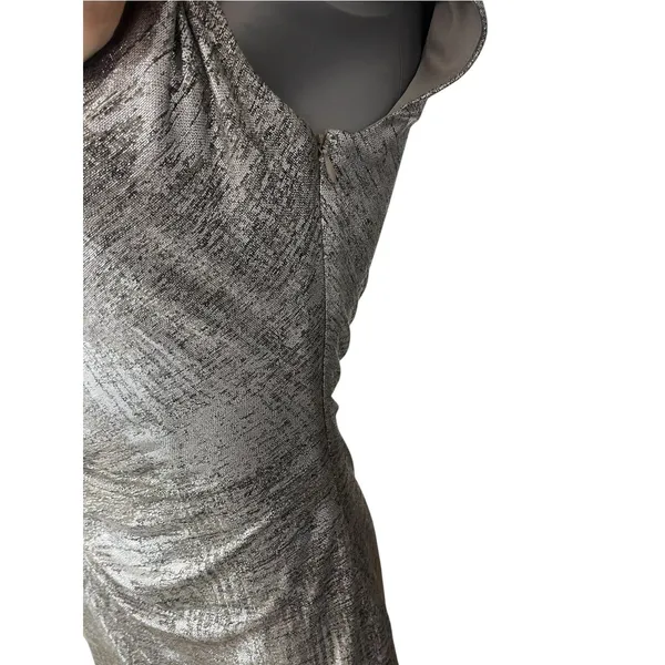 Vince Camuto Women's Silver Metallic Ruched Mini Dress 6 Sheath Cowl Neck - Image 9