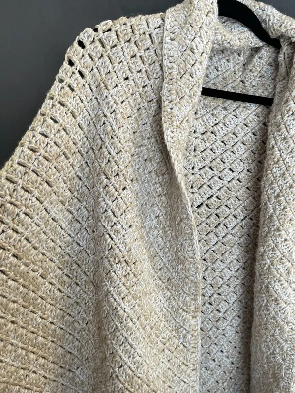 Handmade Crochet Wrap Shawl Cardigan Heather Beige - Image 4