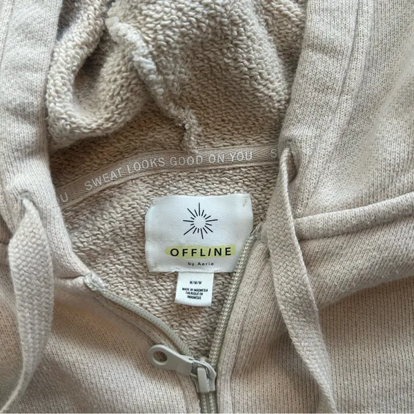Aerie Offline Cropped Full Zip in Tan - Image 3