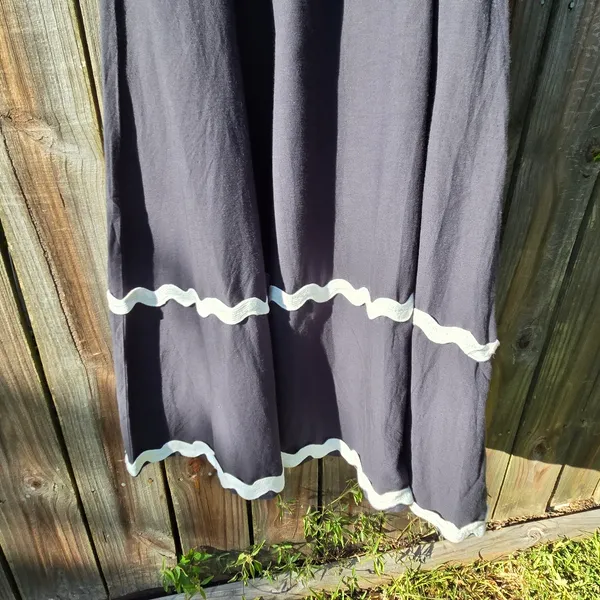NEW SIM & SAM Linen Blend Navy w/White Trim Tiered Midi Dress M - Image 7