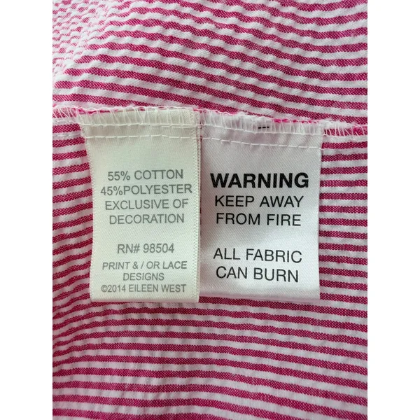Eileen West Pink White‎ Seersucker Robe S M Stripe Cotton Blend Lace Trim Wrap - Image 7