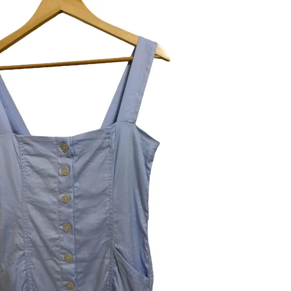 Babaton Blue Linen Blend Button Front Smocked Midi Dress Size‎ 6 Summer Coastal - Image 3