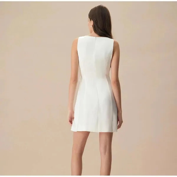 RIHOAS The White Boat Neck Bowknot Satin Mini Dress S - Image 2
