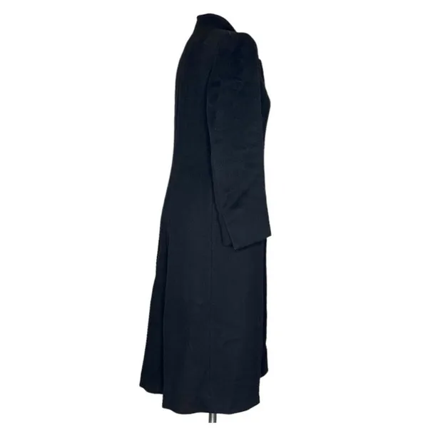 JULES MILLER Black Coat Blue Collar Lapel Fully Lined Midi Length VINTAGE - Image 3