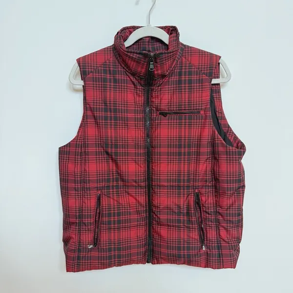 Lauren Ralph Lauren Red Black Plaid Puffer Vest XL Preppy‎ Quilted - Image 2