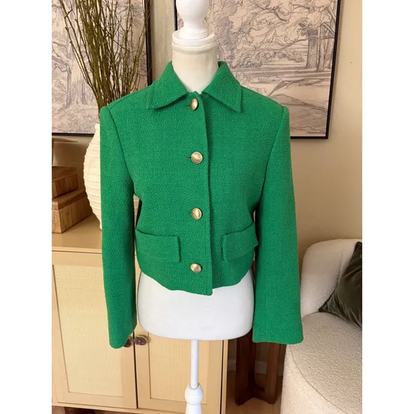 ARITZIA BABATON Green Tweed Frances Jacket In Vibrant Green Tweed Size XS‎ - Image 2