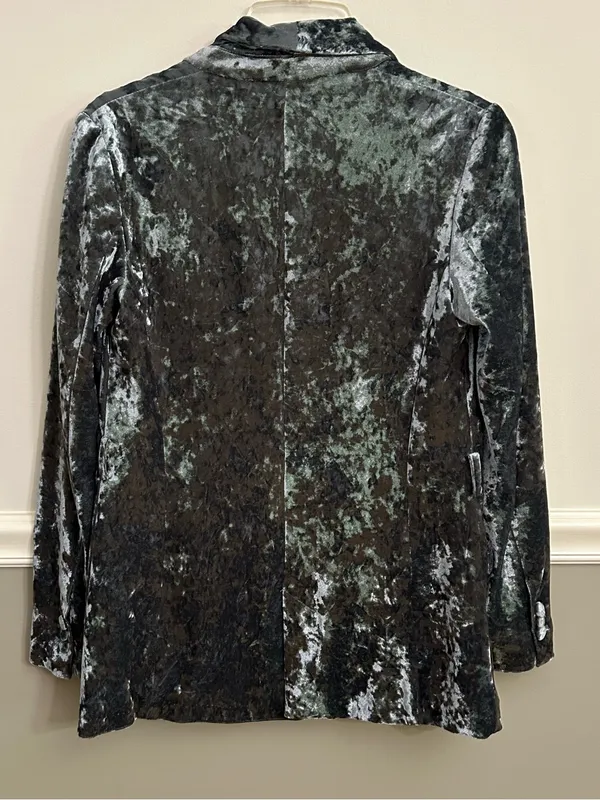 Zara Basic Collection Green Crushed Velvet Open Blazer Pockets Extra Small - Image 3