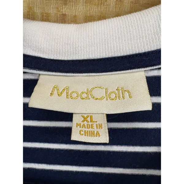 ModCloth Striped Polo Dress Womens XL Navy Blue White Short Sleeve Preppy - Image 4