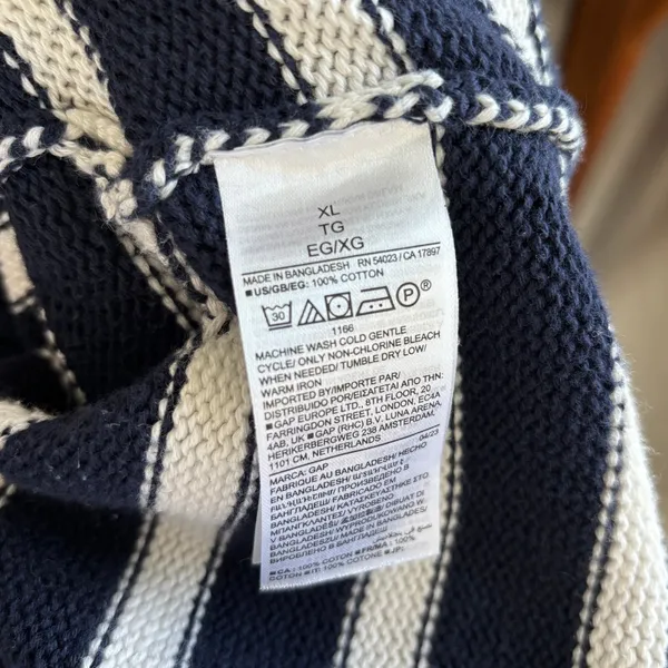 Gap 24/7 Stripe Turtleneck Sweater‎ XL 100% Cotton Navy Nautical Coastal Sailing - Image 7