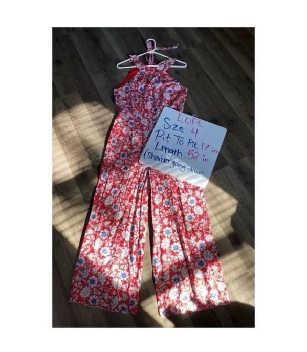 Loft Red Floral Jumpsuit Halter Neck - Image 7
