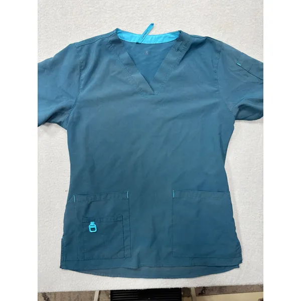 Carhartt Scrub Top V-Neck Teal Blue Medical Uniform Workwear Top Size S‎ - Image 2