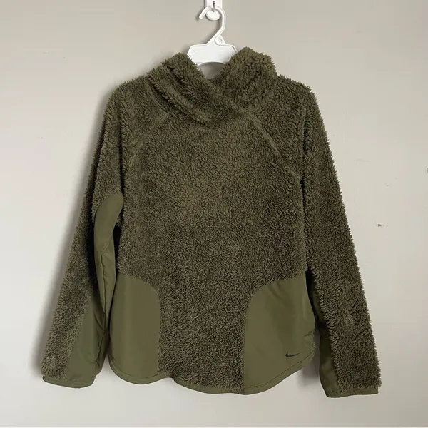 NIKE | Olive Green Sherpa Fleece Pullover Jacket Sz M - Image 2