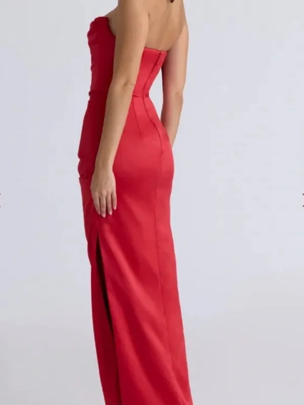 House of CB Adrienne Scarlet Satin Strapless Gown in Red Size: XS - Image 3