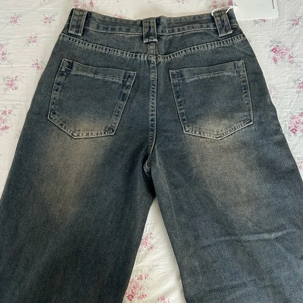 Acubi vintage wash look wide leg high waisted jeans READ DESCRIPTION - Image 4