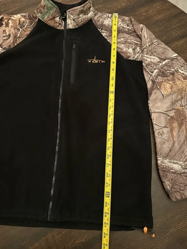 Habit Outdoors Mens Black Fleece Zip Up Realtree Camouflage Sleeve Size Large - Image 3