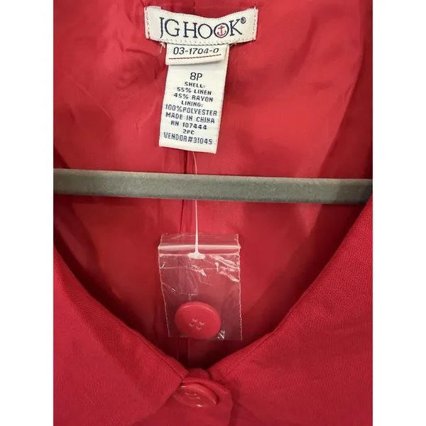 Red Cropped Linen Blazer Vintage JG Hook Jacket‎ Peter Pan Collar Retro NWT 8 - Image 3