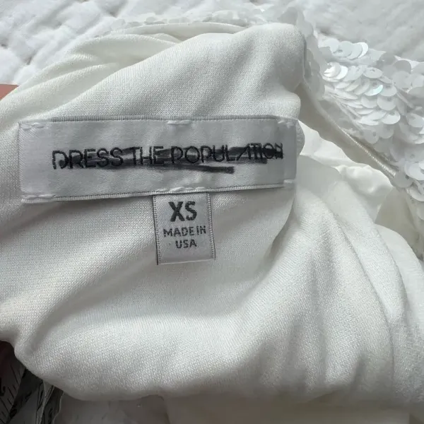 DRESS THE POPULATION White Sequin Bodycon Mini Dress size‎ XS - Image 3